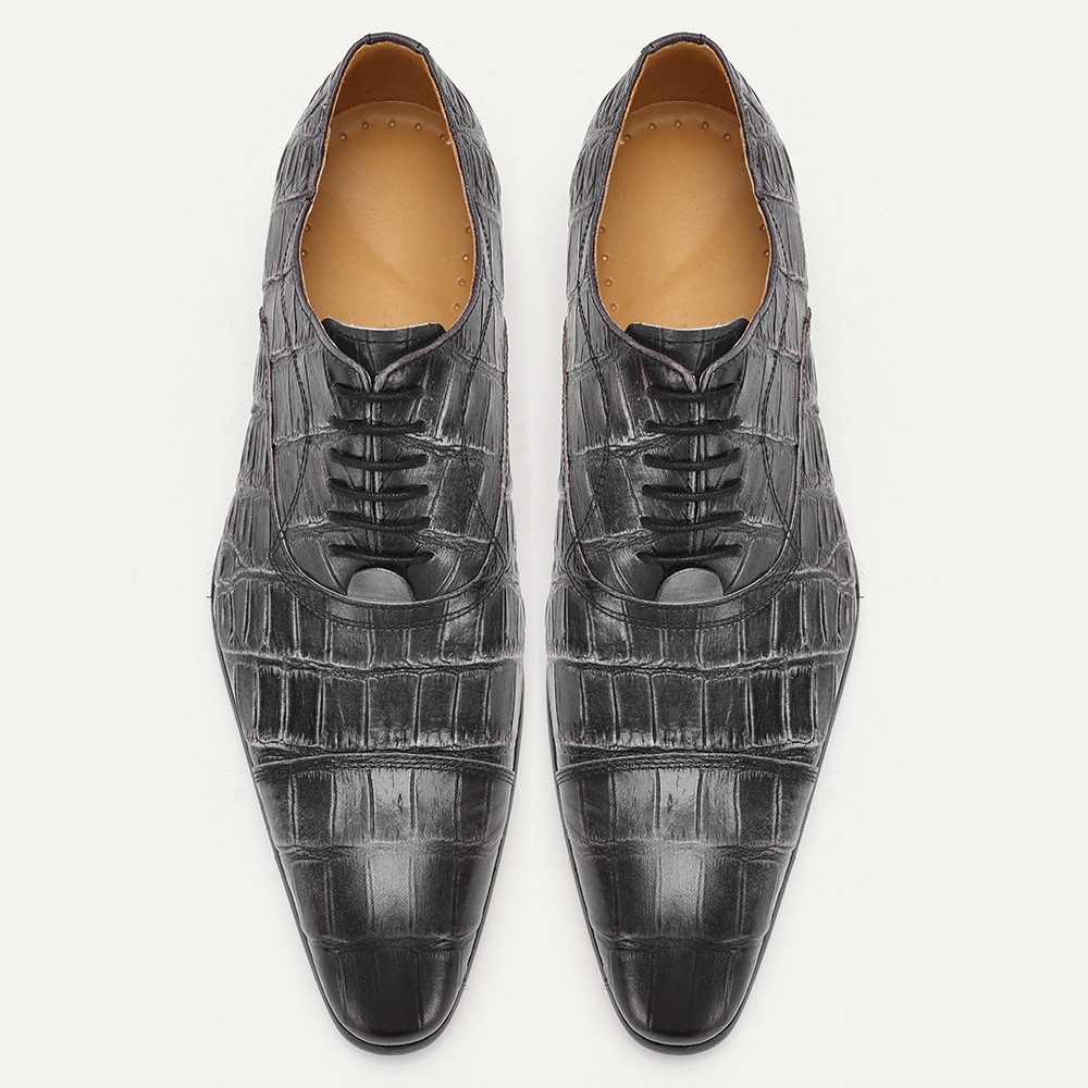 Mens Alligator Crocodile Pattern Business 100% Real Leather Dress Shoes Handmade