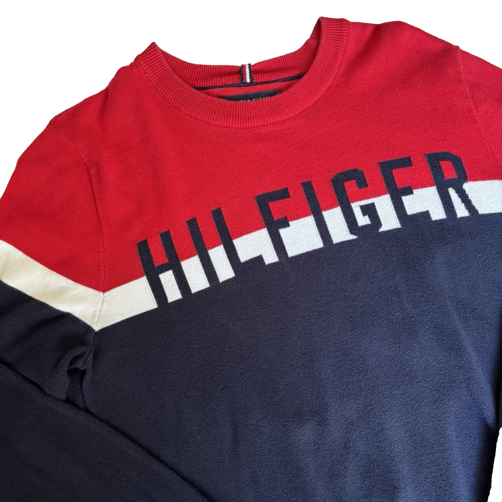 Vintage TOMMY HILFIGER Sweater Adult Large Logo Preppy College Stripe Cotton
