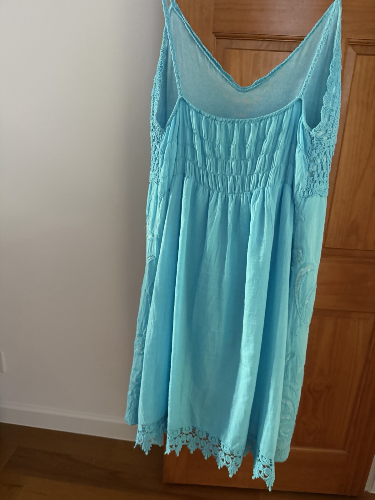 Crochet blue beaded fit and flare summer dress size M/L In great condition
