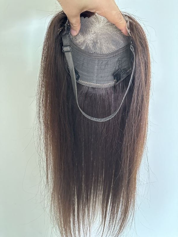 5.5″X6.3″ Transpanent Lace Front Cap 100% Human Hair Topper with Band 12″~18″
