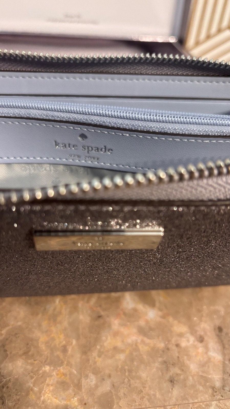 Kate Spade New York Glitter Zip-Around Wallet – Silver | NWT in Gift Box