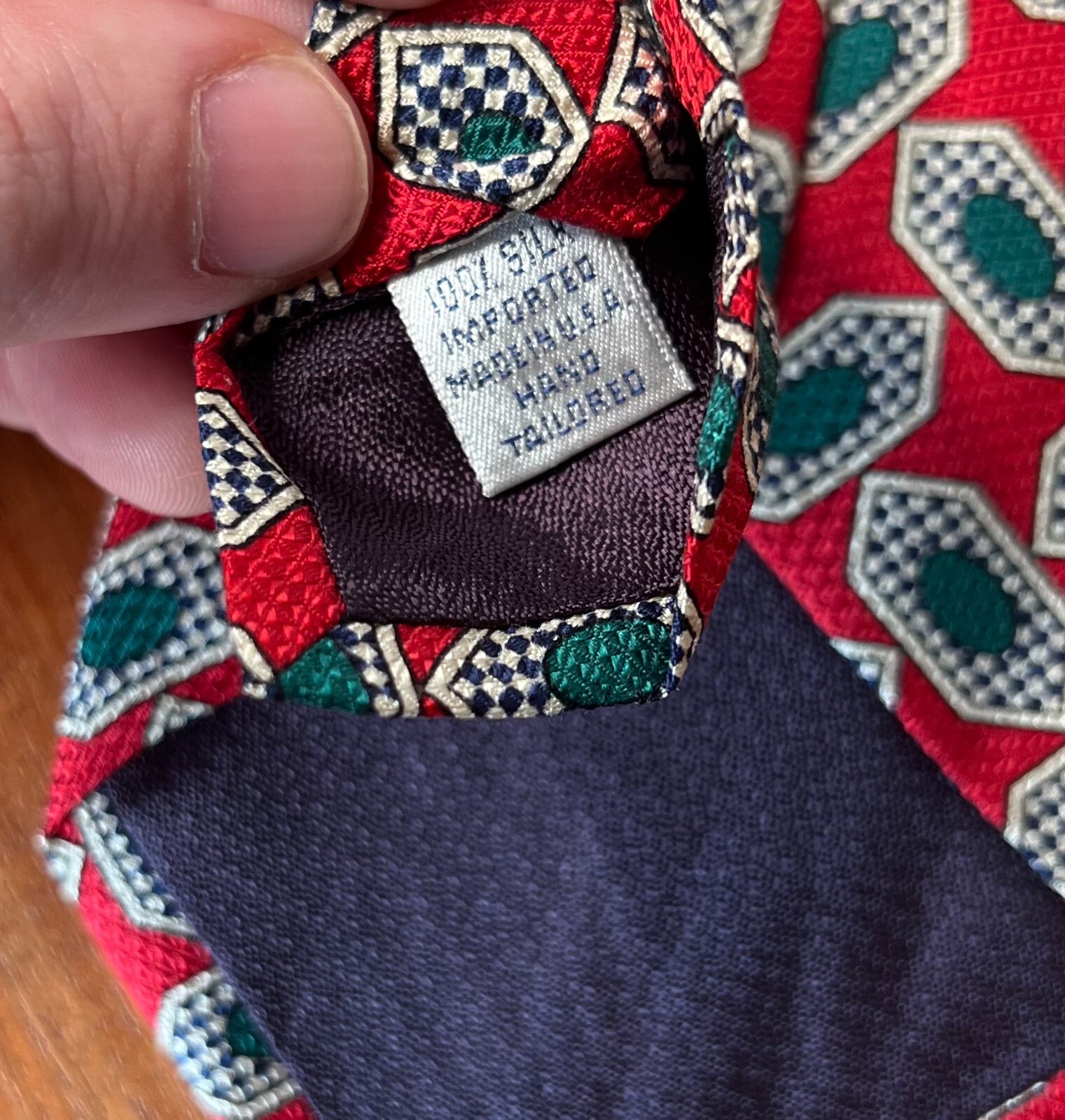 VTG PAUL FREDRICK Geometric Necktie 100% Silk 3-3/4″ Wide x 58″ Long Red/Green