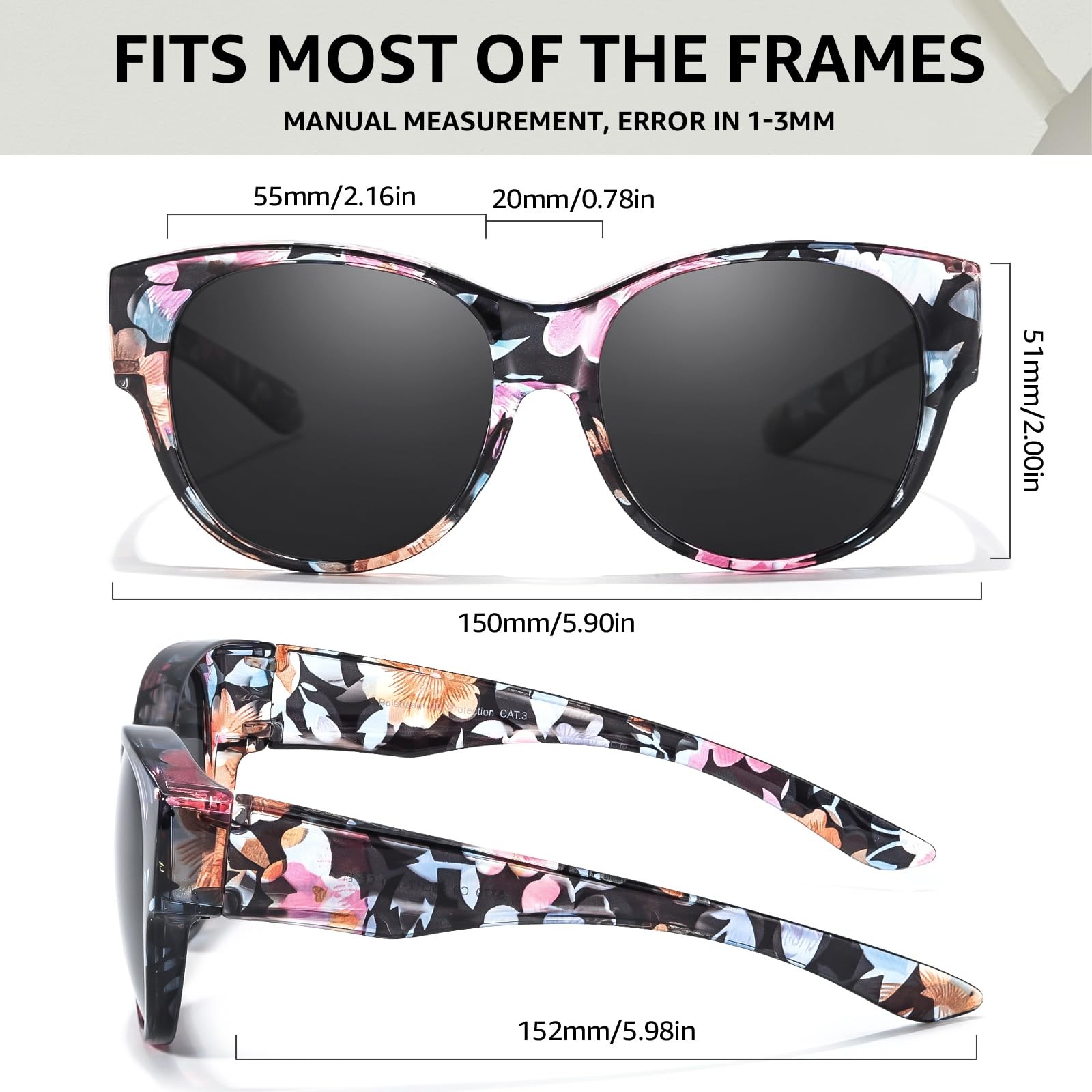 TJUTR Polarized Fit Over Sunglasses for Women, Trendy Medium, A1 Floral/Grey