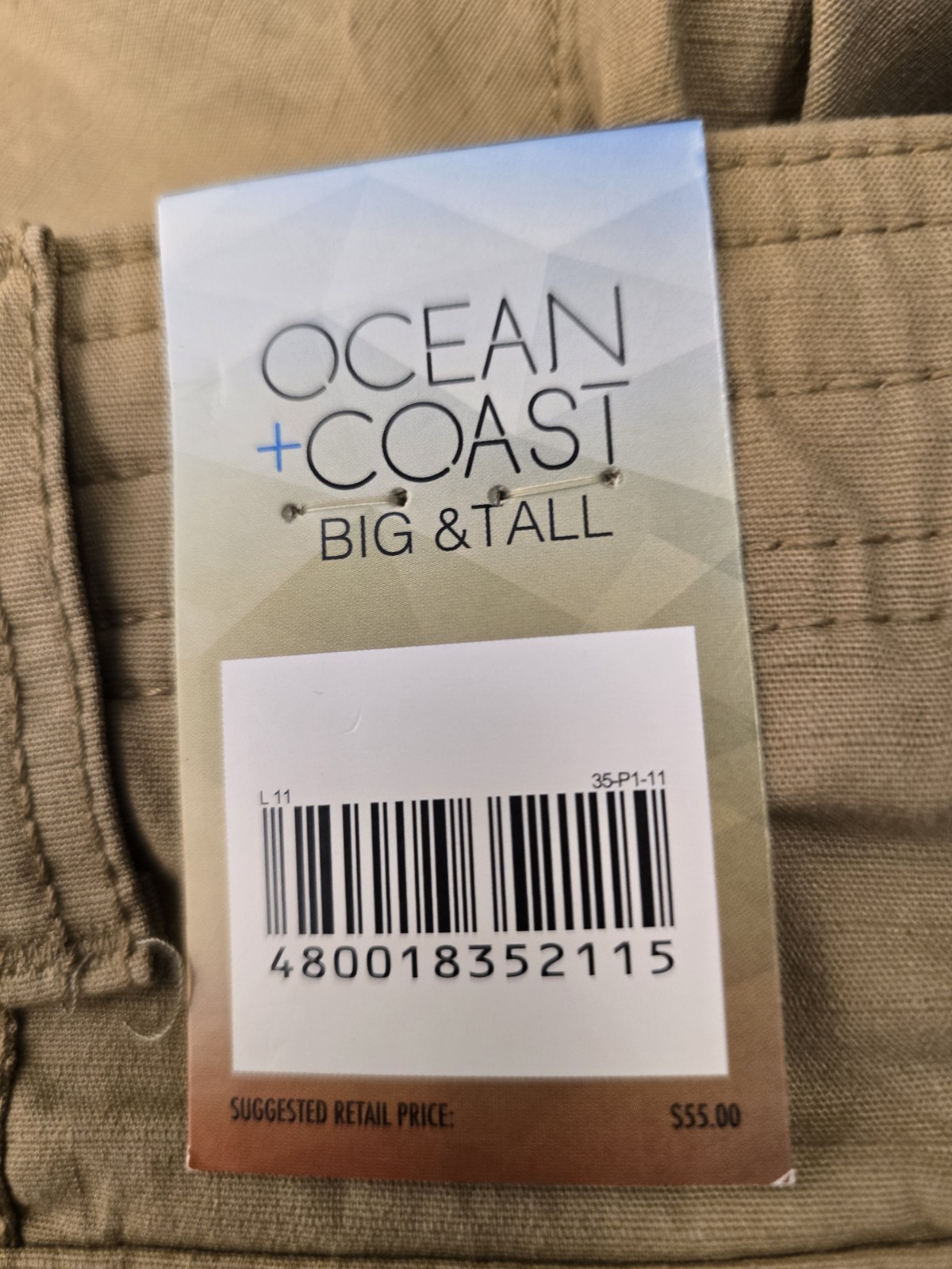 Men’s Ocean Coast Big & Tall NWT Khaki Cargo Flex Comfort Waistband Shorts 44