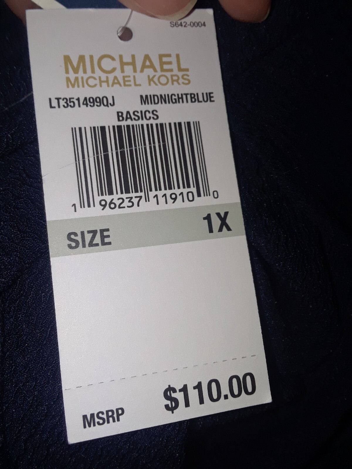 NWT Women’s Michael Kors Blue Faux Wrap with Gold Logo Emblem Blouse Top 1X $110