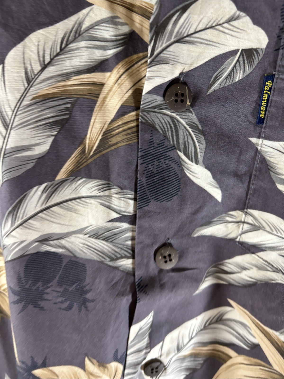 Palmwave Hawaiian/Aloha Shirt-Gray w/ Palms,Islands,& flowers Small Free Ship