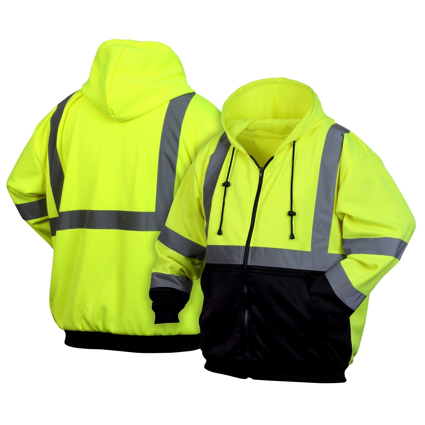 HIGH VISIBILITY Lime Green Class 3 Full-Zip Safety Sweatshirt Hoodie Jacket