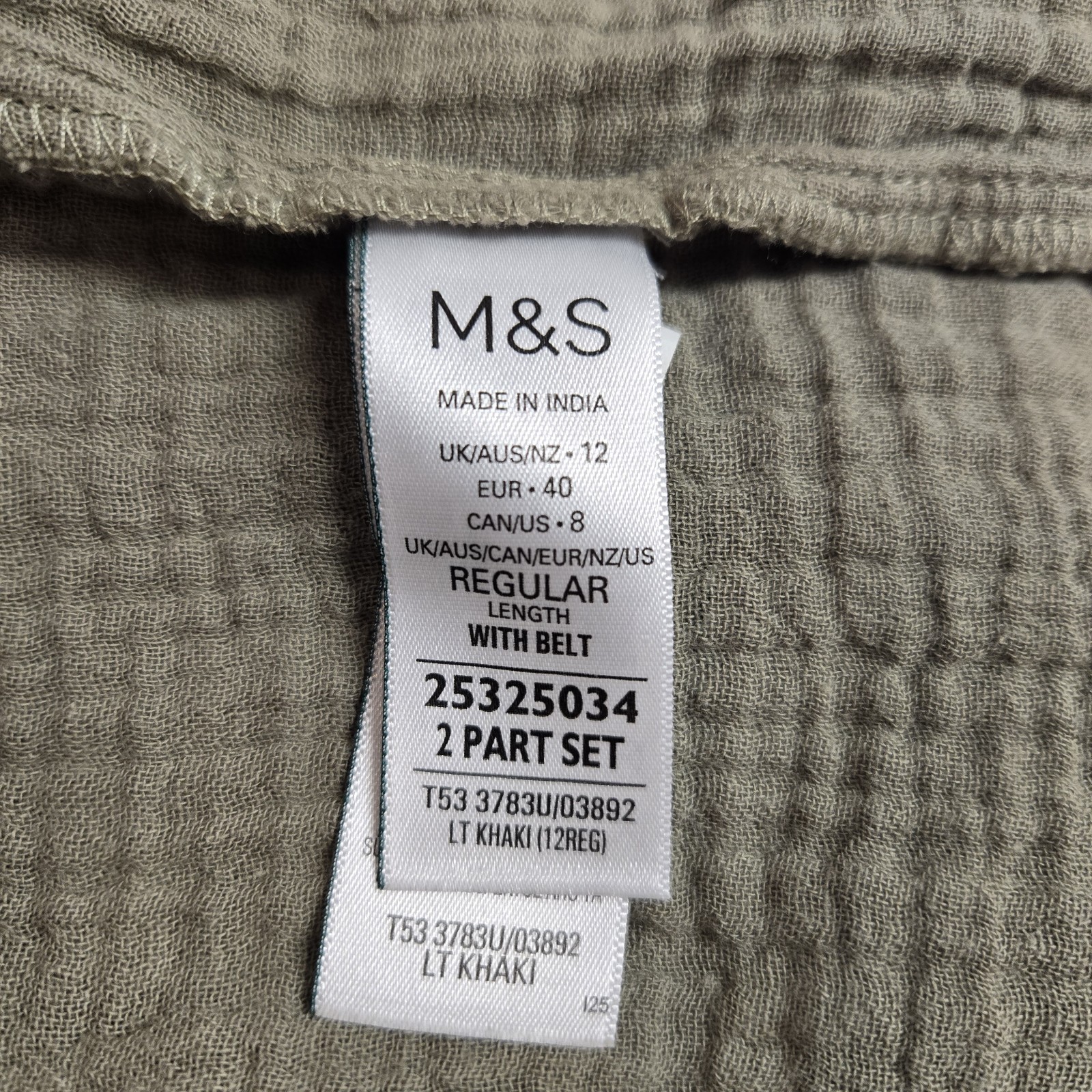 Marks & Spencer Per Una Pure Cotton Textured Notch Neck Tiered Khaki Dress Sz12