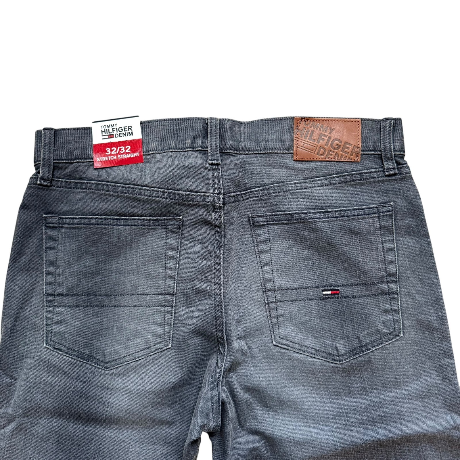 NWT Tommy Hilfiger Denim Men’s Dark Grey Stretch Straight Jeans Slightly Stiff