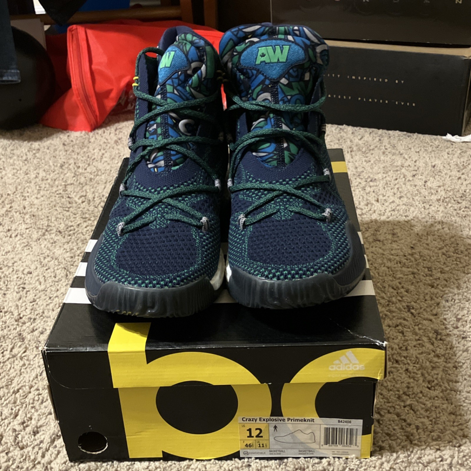 2016 adidas Crazy Explosive Primeknit Collegiate Navy Green Mid Top Men size 12
