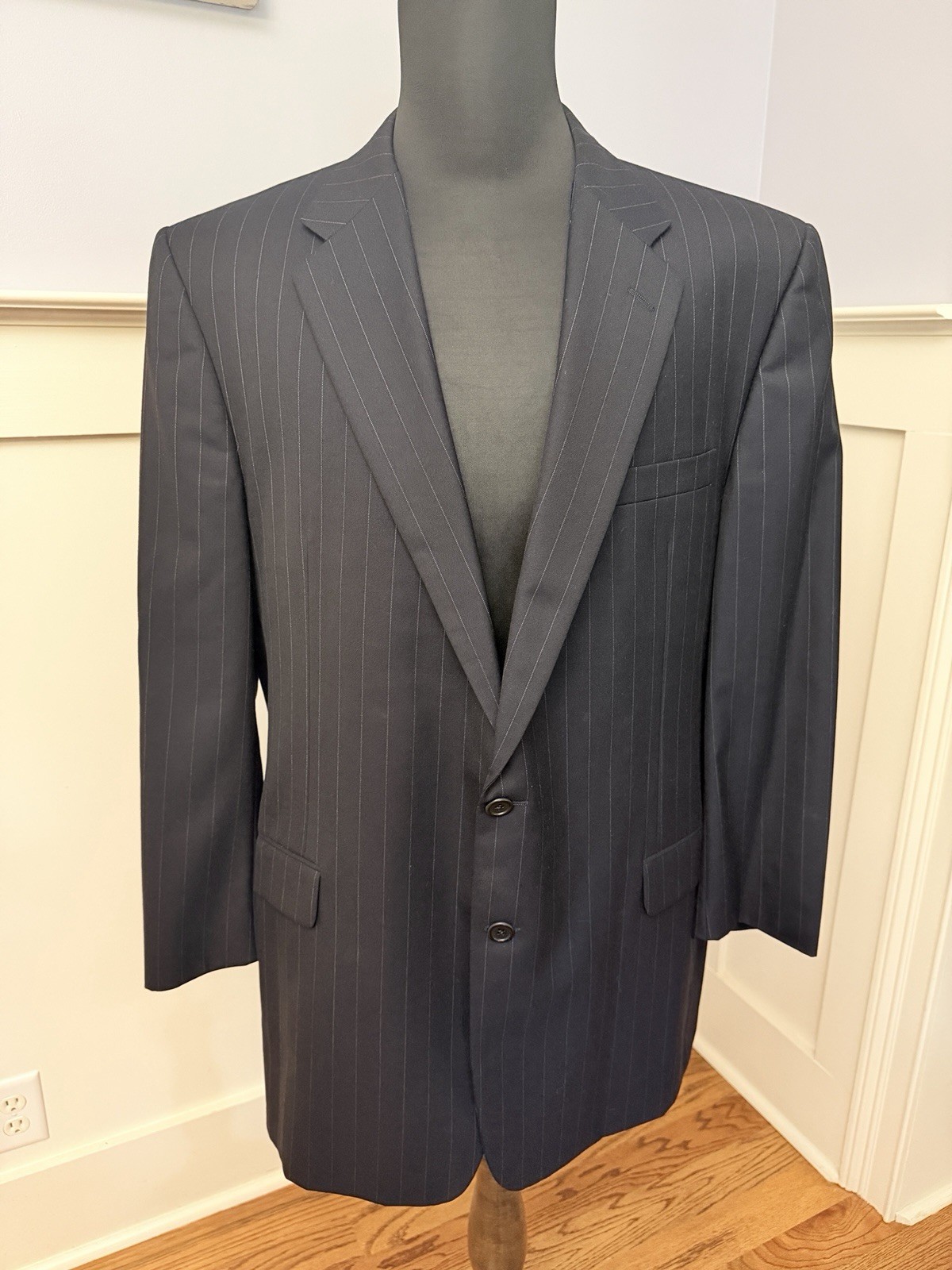 Hickey Freeman Loro Piana Men’s Madison Navy Pinstripe Sportcoat Wool Size 48L