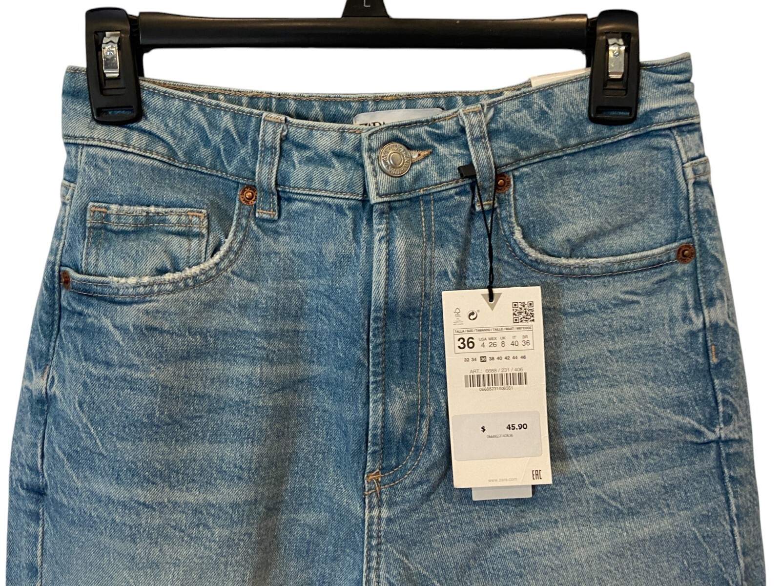 Zara Womens Comfort Mom Jeans EU 36 US 4 Blue Tapered Fit High Rise 6688/231 NWT