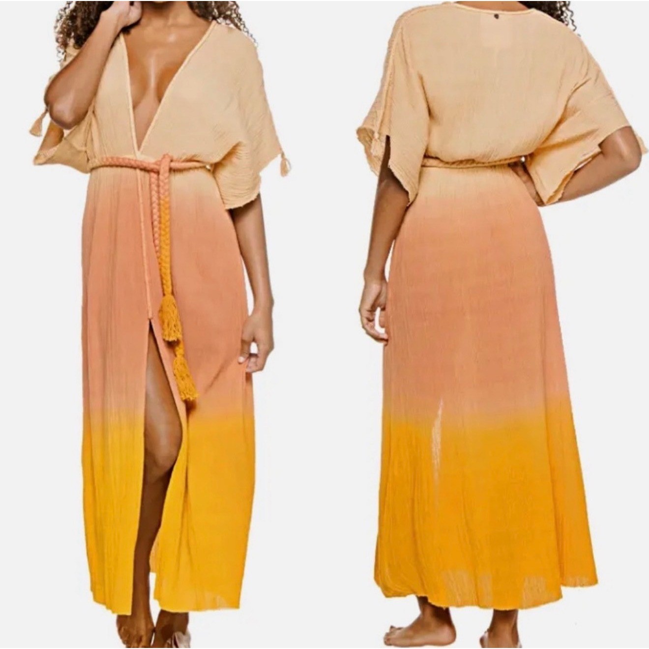 Z&L Europe Dip Dye Ombre Maxi Dress Boho Beach Resort Sunset Kaftan M