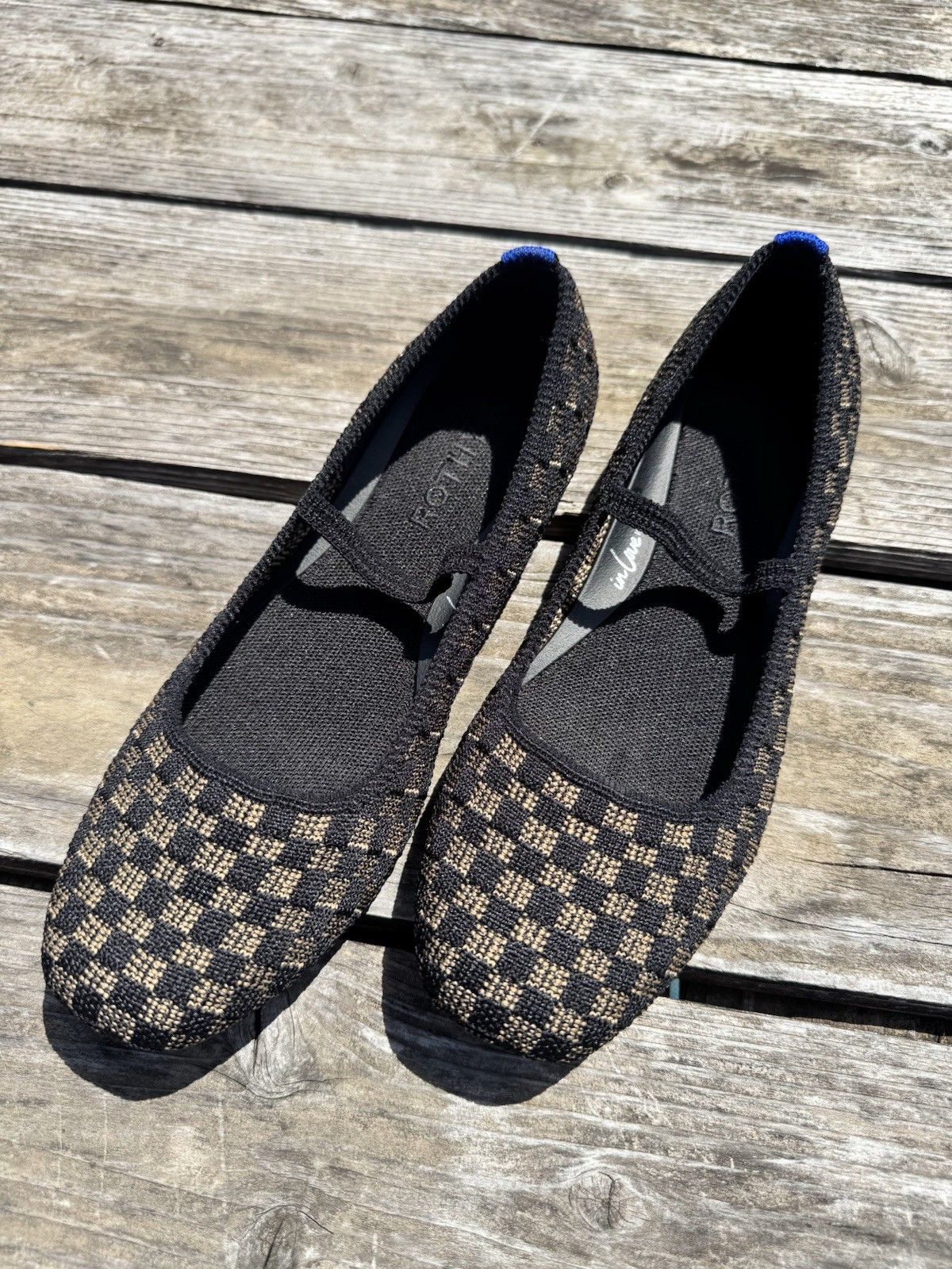 Rothy’s Max Night Song Square Toe Mary Jane Black Brown Plaid Checkered Size 8