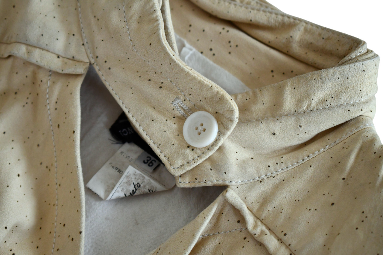 ANN DEMEULEMEESTER Cream PERFORATED LEATHER Women’s Jacket 36 FRANCE