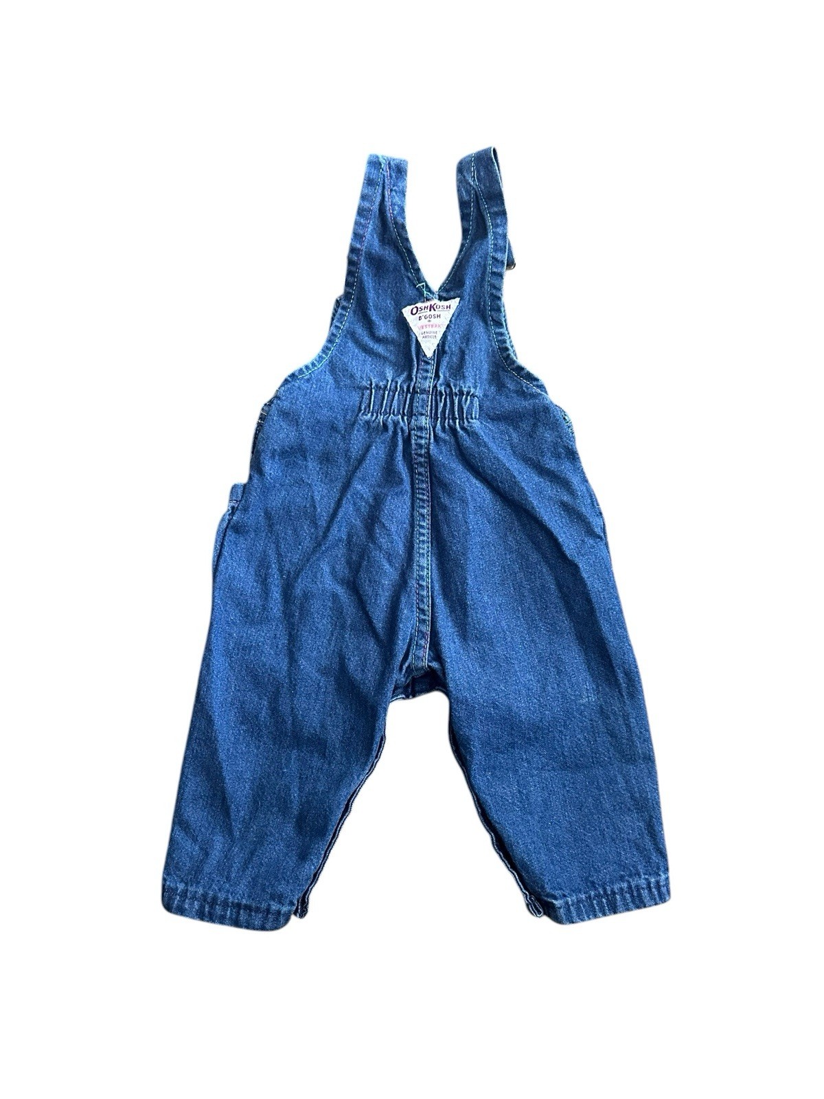 Vtg OshKosh B’gosh Vestbak Denim Overalls Sz 6 / 9 Mos USA Made Patch Flower