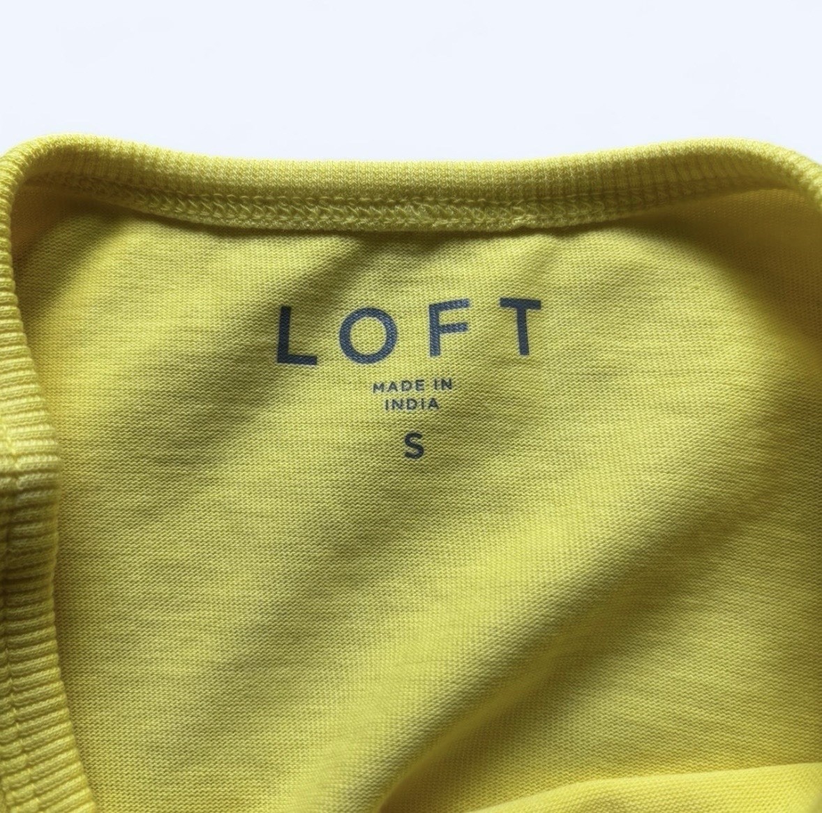 LOFT Women’s S Yellow Solid Ruched Sleeveless Round Neck Knit Cotton Tank