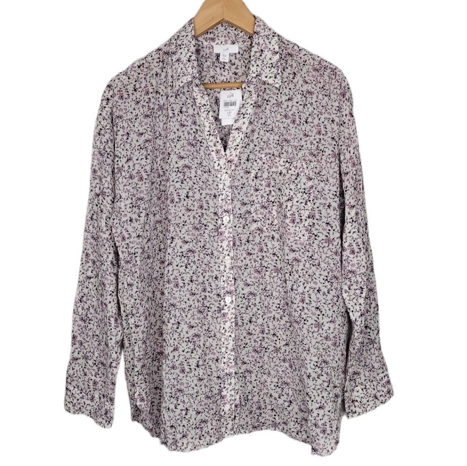 NWT J. Jill Sz LP Barley DF Women’s Micro Floral Long Sleeve Button Down Shirt
