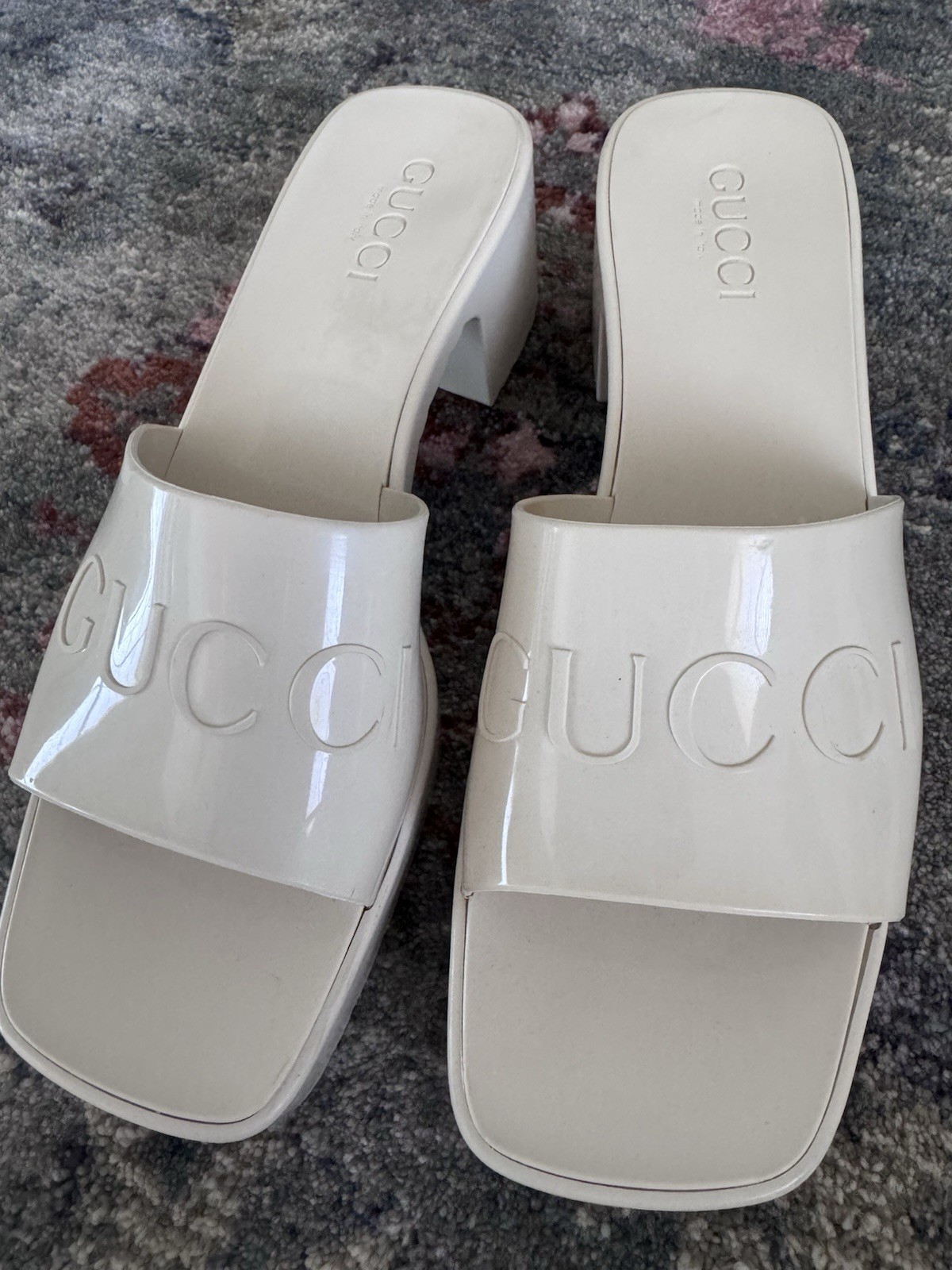 Gucci Rubber Mystic White Platform Sandals, Size 38