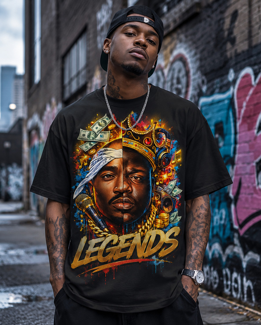 Mens Big and Tall Greystone Custom Tee 2 Pac Biggie Legends Streetwear Tee Shirt
