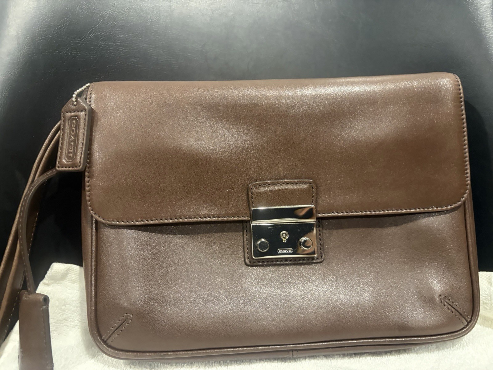 Coach Clutch with Push Lock, Wrist Strap, Inner Pockets