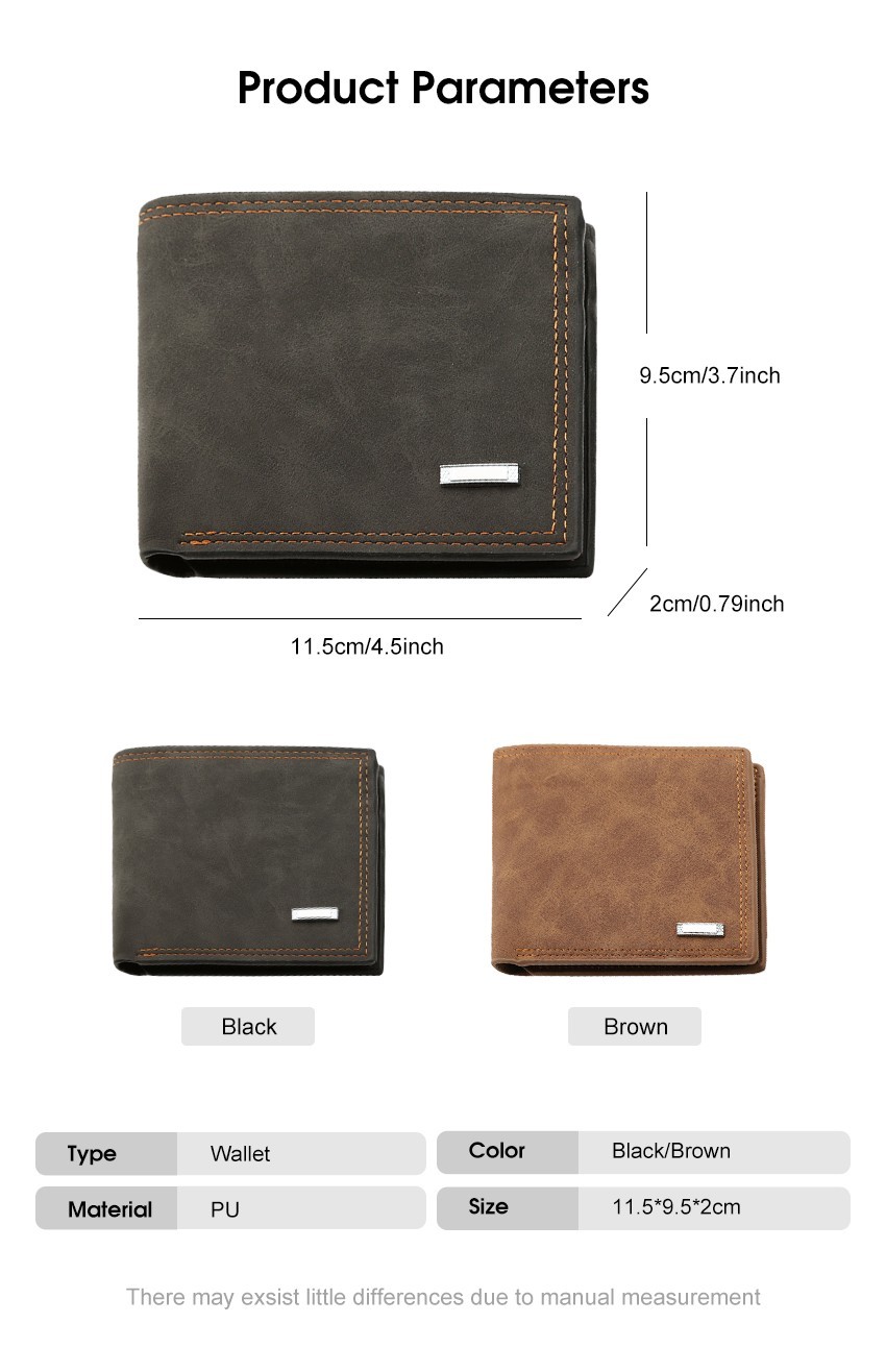 Men’s PU Leather Bifold Wallet Slim ID Credit Card Holder Short Billfold Brown