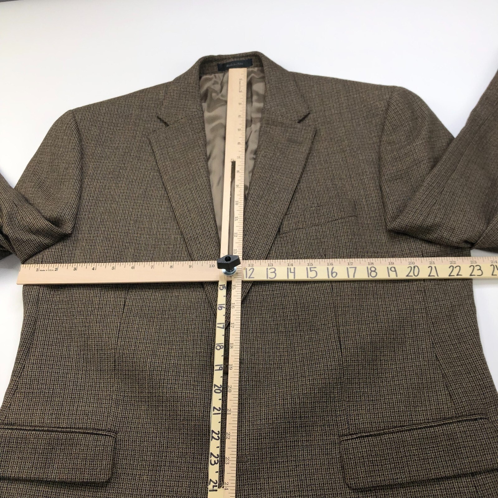 Chaps 44 R Men’s 100% Wool Sport Coat Jacket Check Pattern Brown