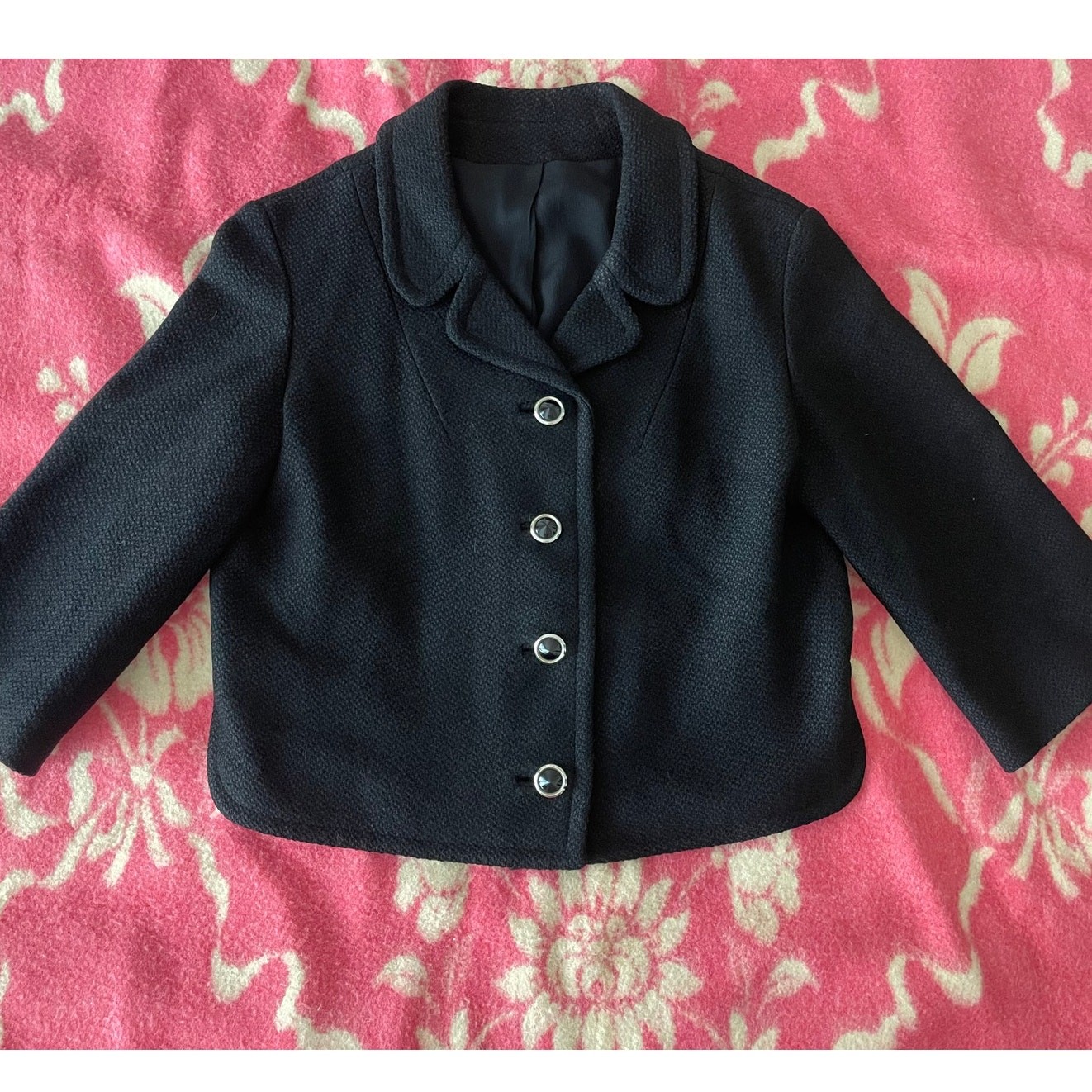 Vintage Black 60s Cropped Cocktail jacket Union Made button front