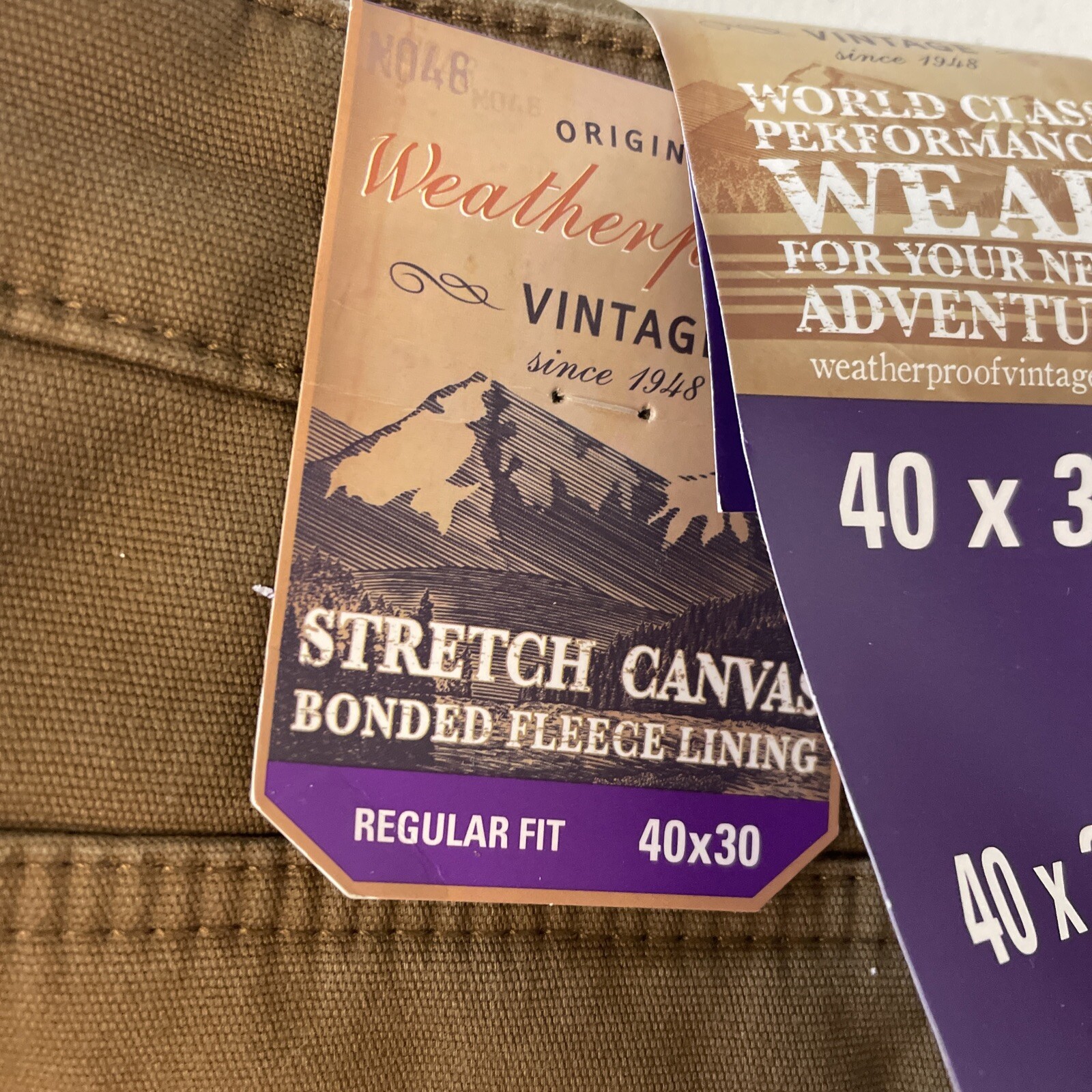 Weatherproof Vintage Men’s Fleece Lined Stretch Canvas Pant 40×30 BROWN Regular