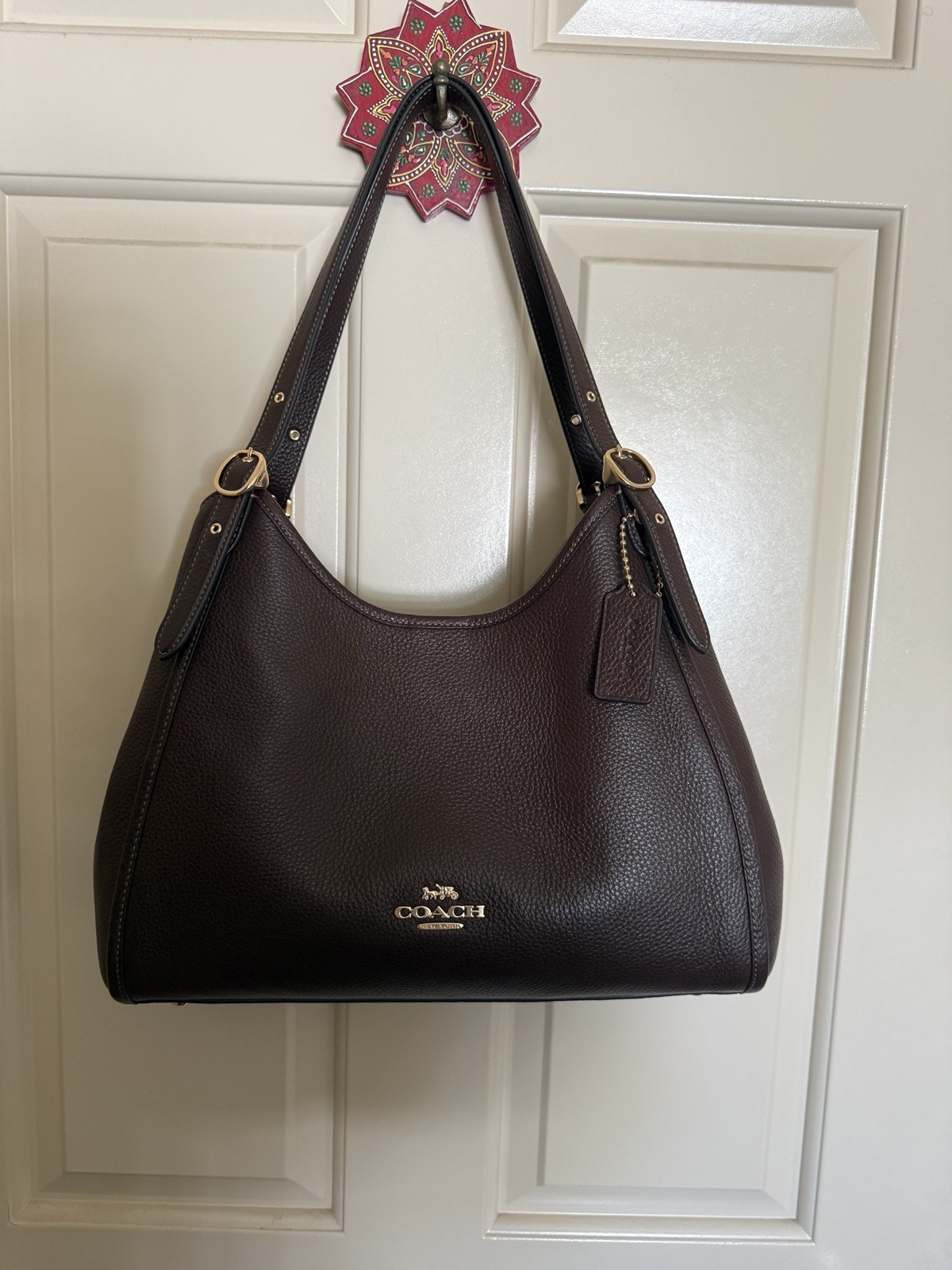 Coach maple Erin Pebbled Shoulder Bag Zip Closure Gold Hardware