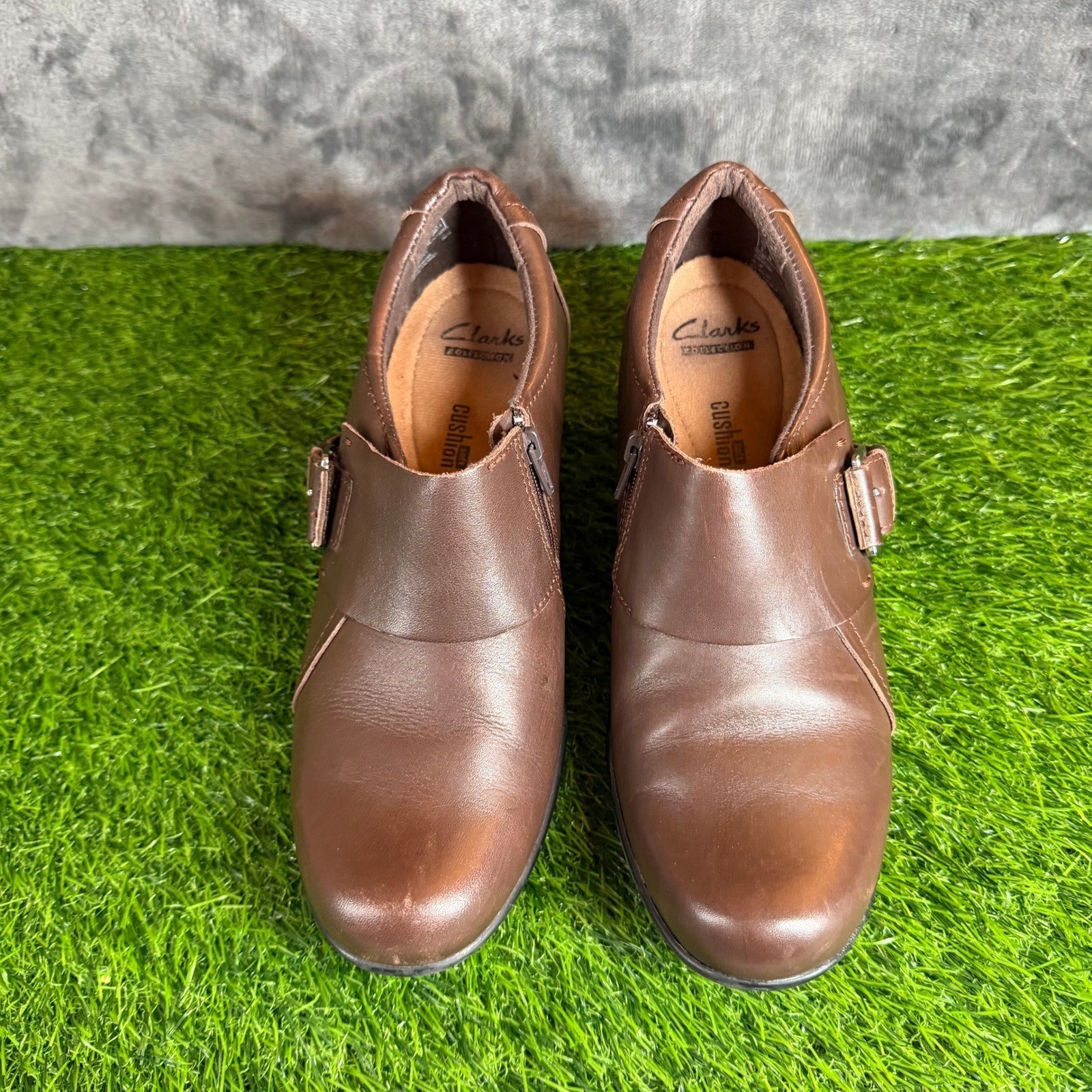 Clarks Collection Shooties Womens Size 8 Brown Leather Buckle Zip Ankle Boots