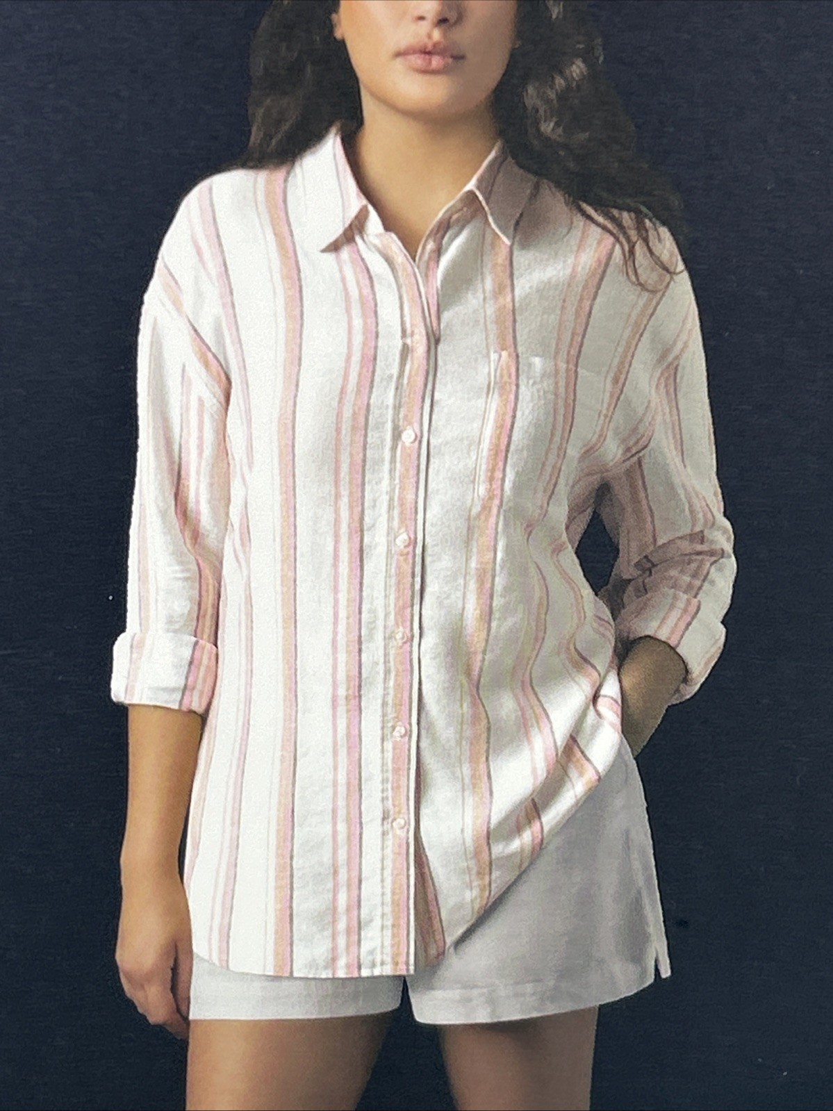Gap Women’s Linen Button Down Top Size Small Multi Stripe