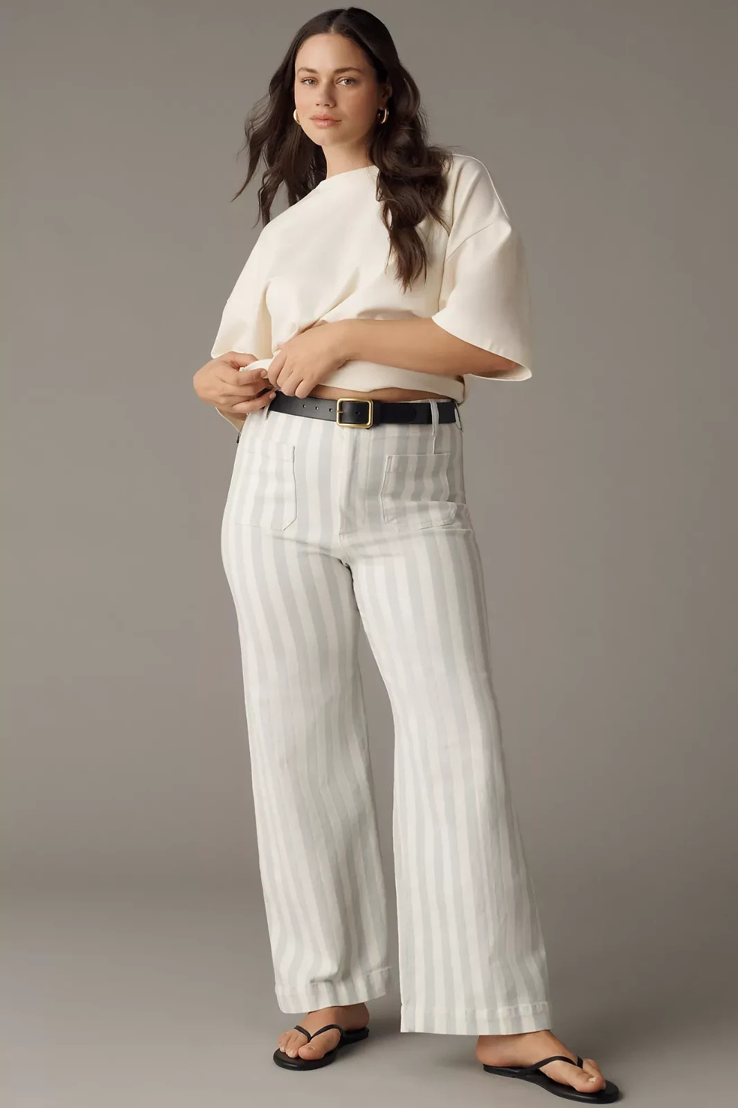 Anthropologie Colette Striped Full-Length Wide-Leg Pants by Maeve