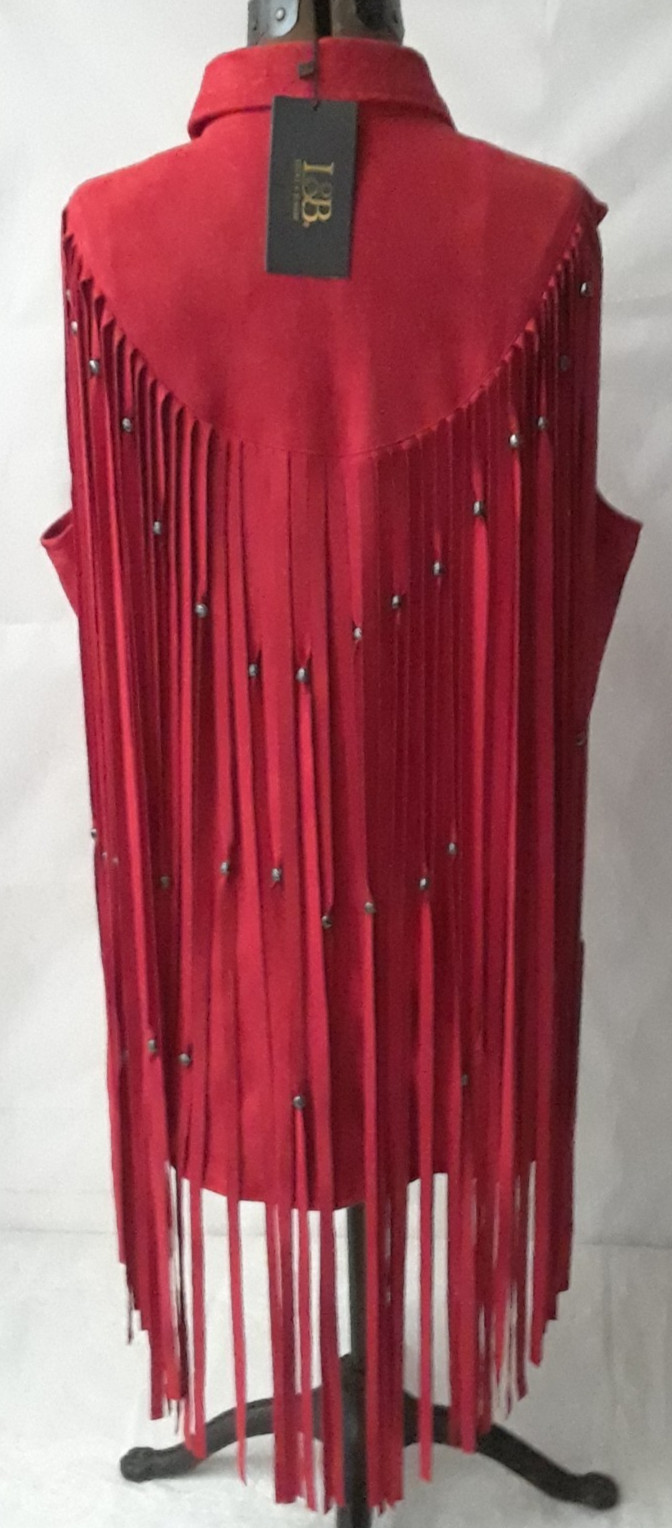 L&B Lucky & Blessed Red Fringe Button Sleeveless Top Western Style Small NWT