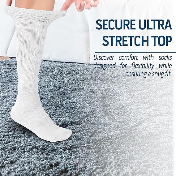 2 Pairs Men’s Diabetic Over the Calf Socks Knee High Compression Cotton Socks