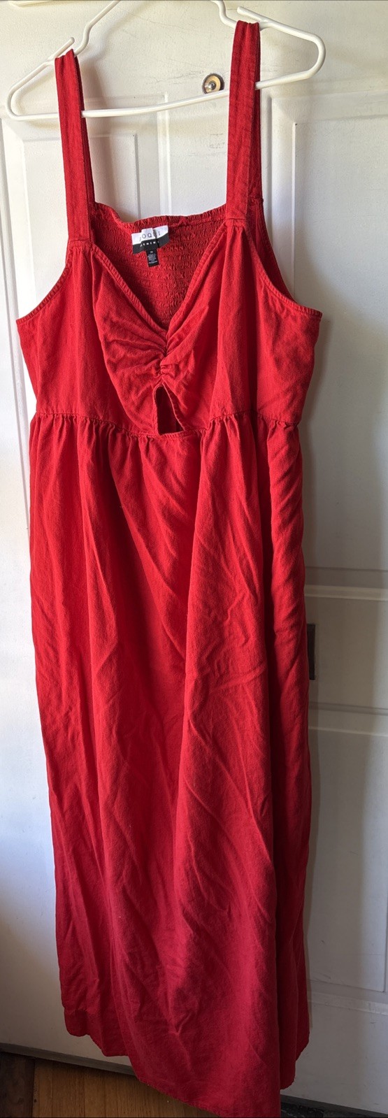 ELOQUII Sz 20 Red Long Sun Dress W Key Hole In Empire Waist Bodice.