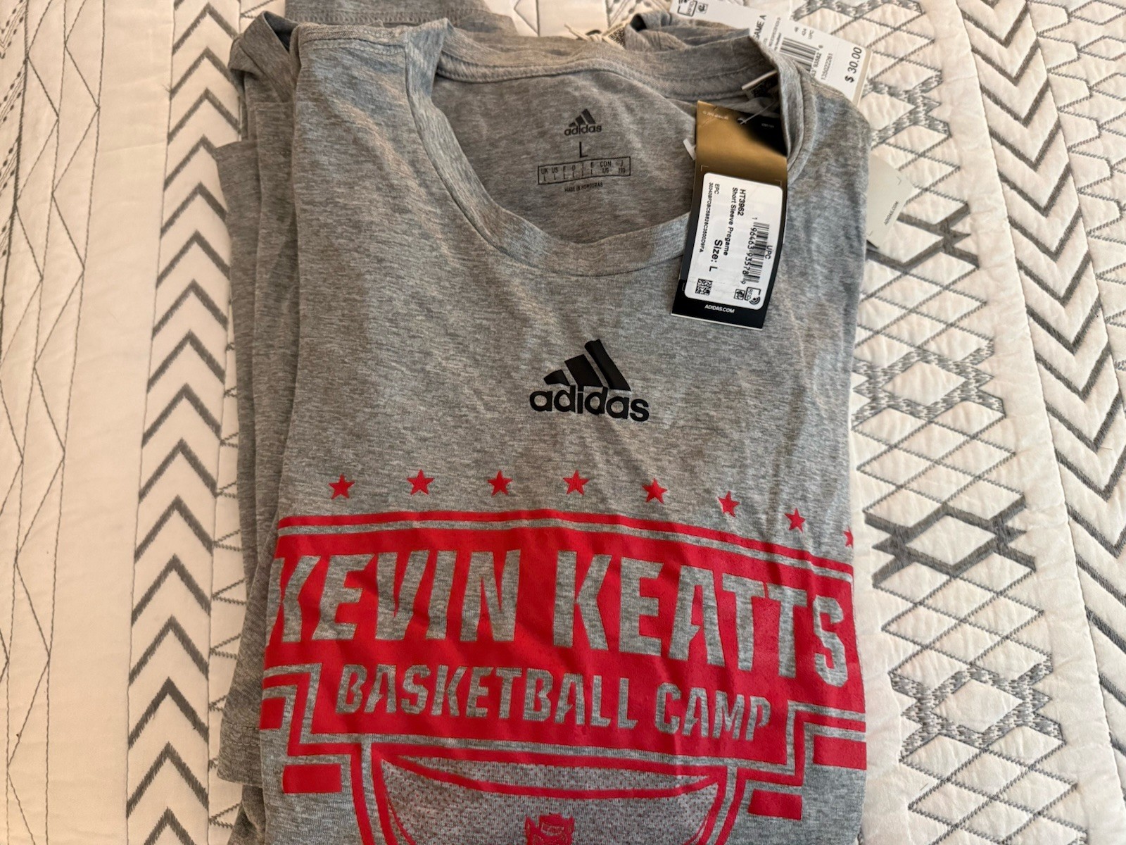 adidas Kevin Keatts Basketball Camp Logo Gray Crew Neck Tees S, L, and XL.
