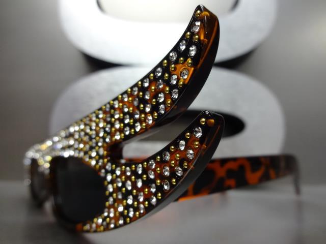Unique Funky RETRO Style SUN GLASSES Tortoise Frame Bling Crystals Rhinestones