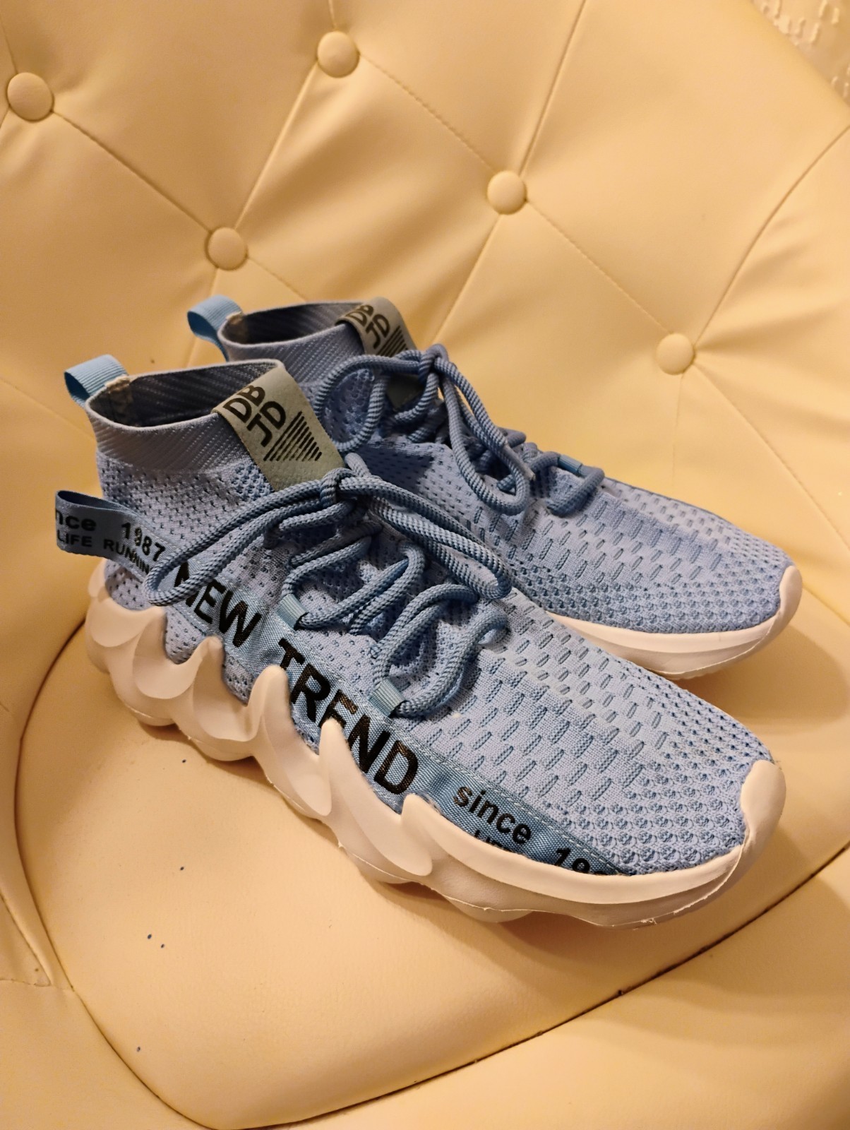 Men’s Blue/White Mesh Mid Top Lace-Up Athletic Sneakers Rubber Outsole