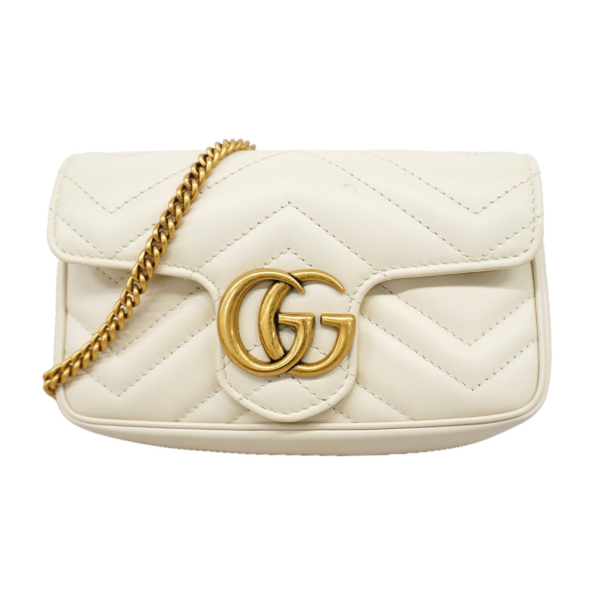 Auth [6ge6339-k] GUCCI Shoulder Bag GG Marmont 476433 Leather White Gold met…