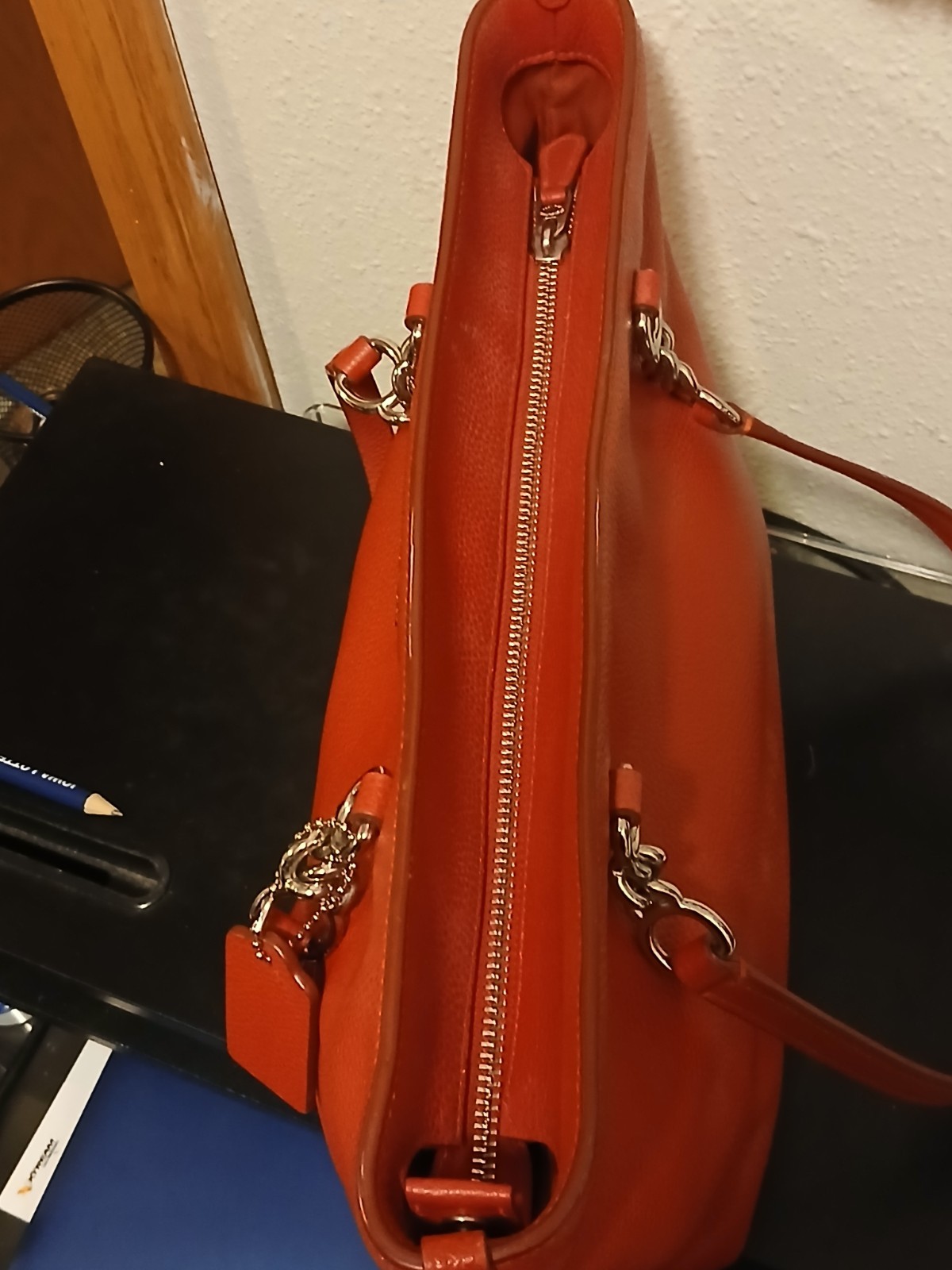 Authentic Coach Ava Chain Tote – Burnt Orange Pebbled Leather-Silver Stone Bag
