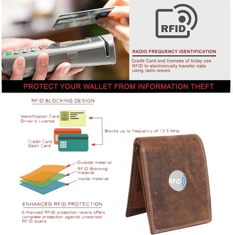Personalised Custom Engraved RFID Blocking Mens Distressed Hunter leather Wallet