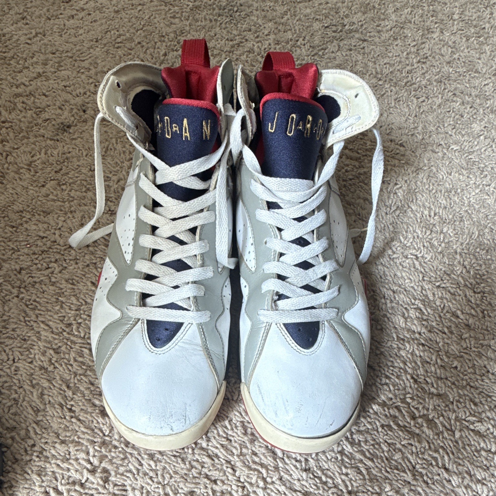 Jordan 7 Retro Olympic 2012 Gold Medal White Navy Red Size 10 Men’s No Box