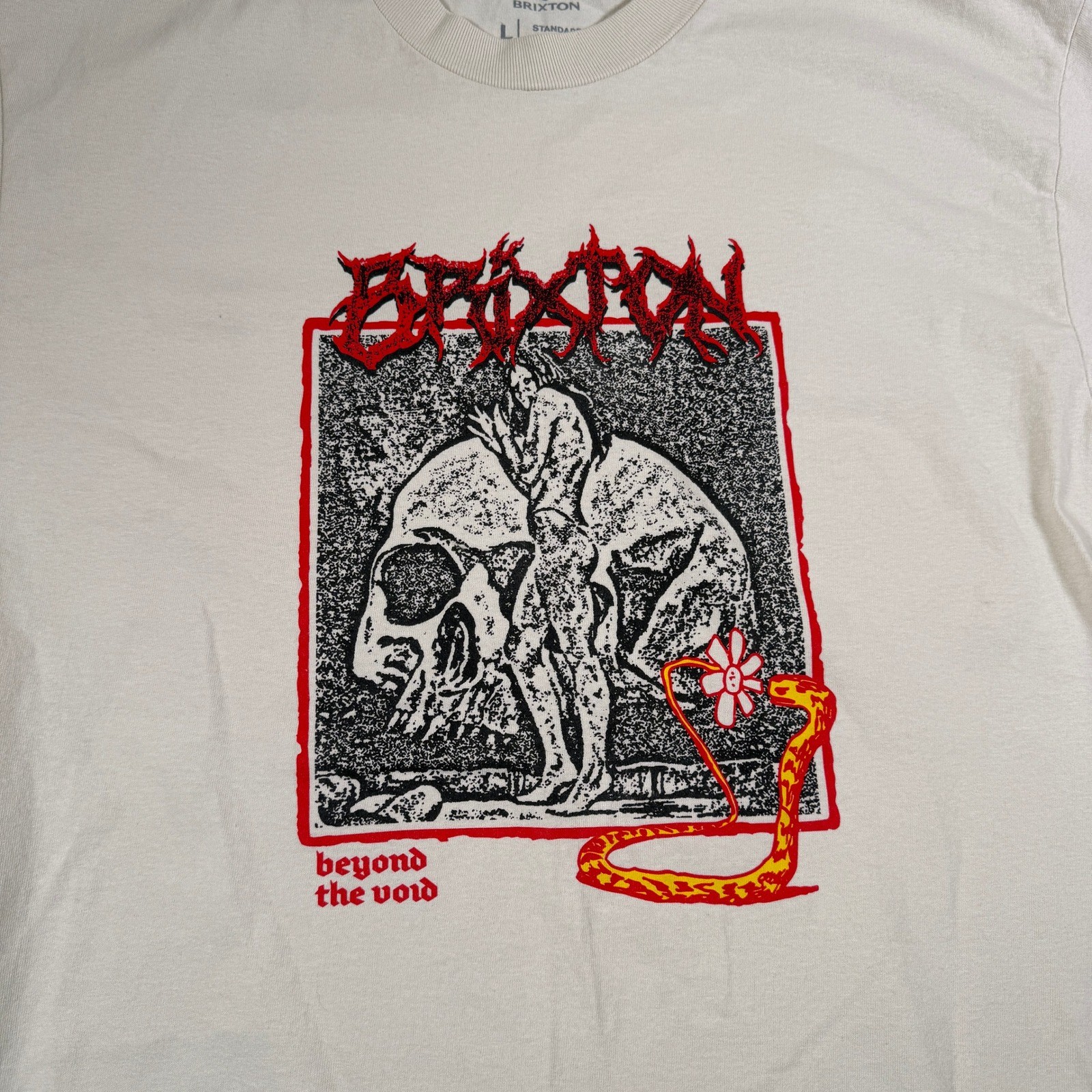 Brixton Mens Beyond the Void Graphic T-Shirt Cream Large Skull Snake Cotton Tee
