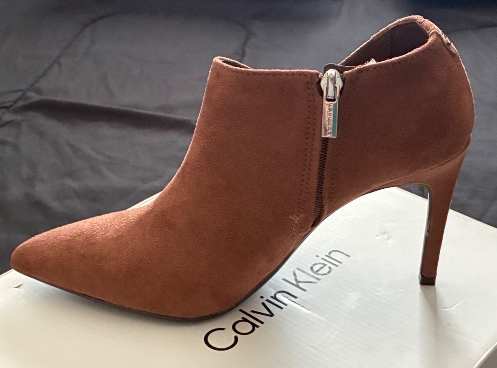 HOT! Calvin Klein Med Brown “Desert Flair” Hessica Stiletto Heel Boots Size 9.5