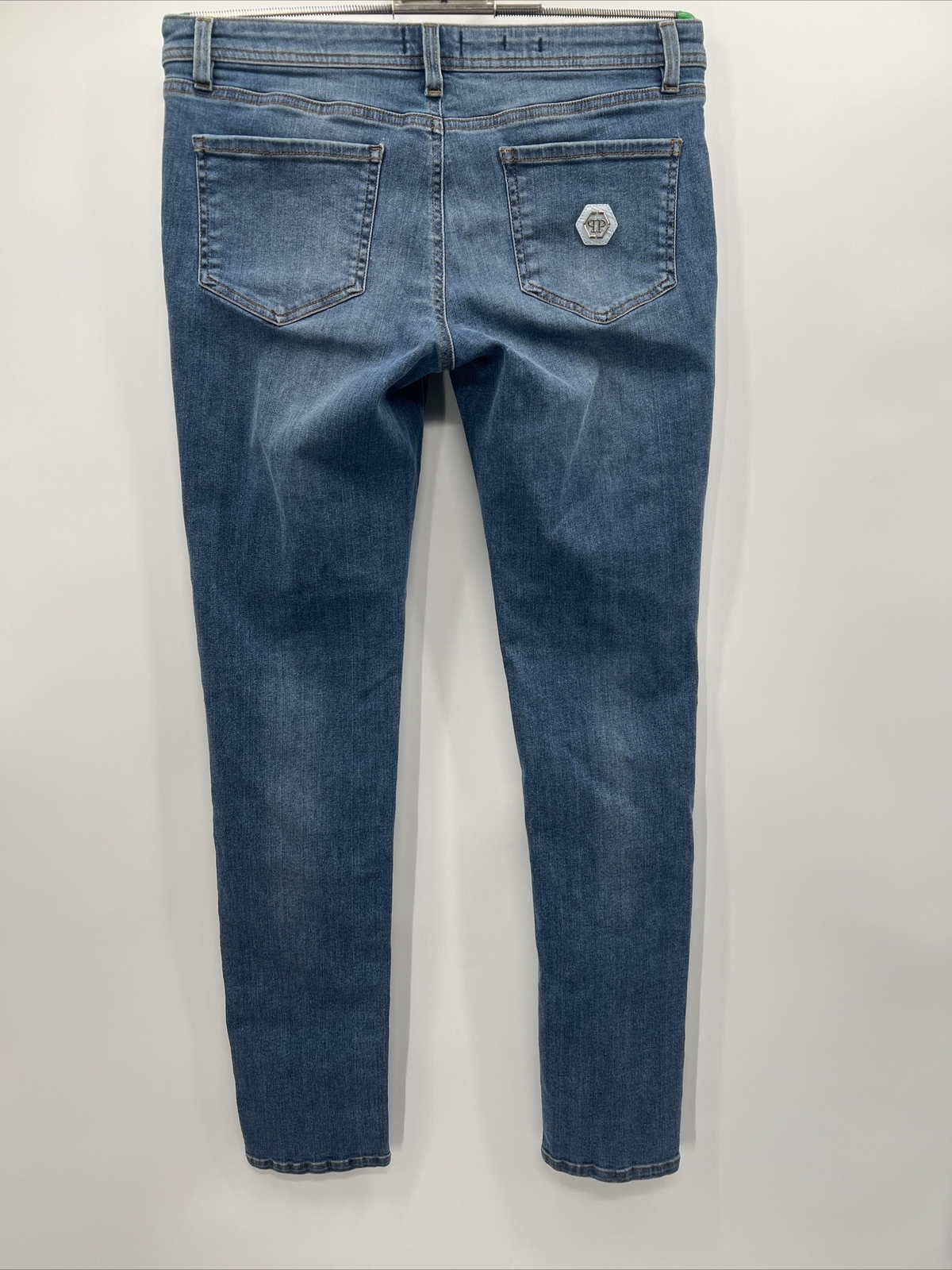 PHILIPP PLEIN ARINA Women’s Jegging Crocco Logo Blue Jeans Size 32 F18C