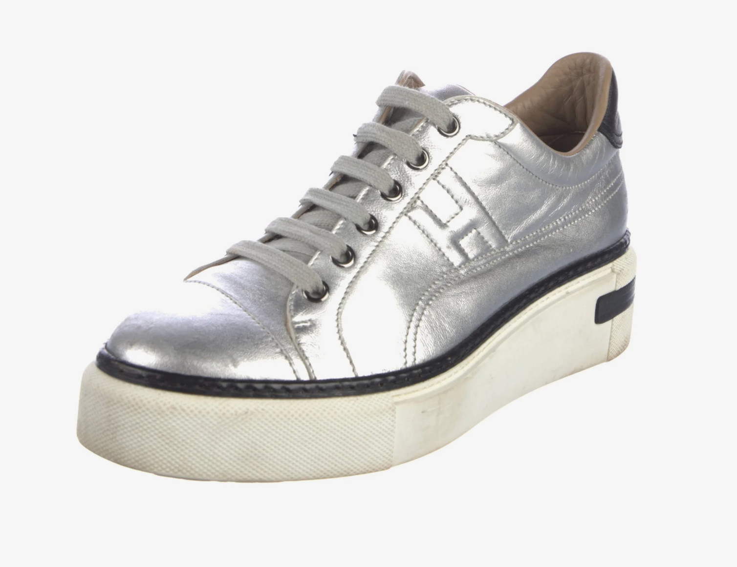 Hermès Women’s Nappa Leather Silver Polo Sneakers Sz 7.5 / 37.5
