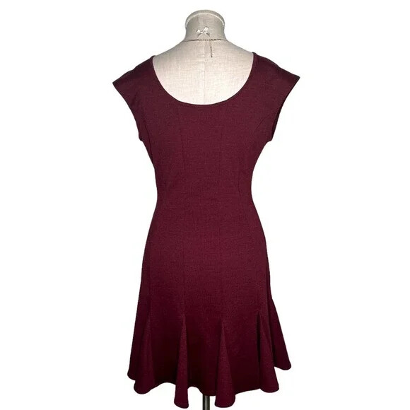 CATHERINE MALANDRINO Peplum Flutter Hem A-Line Dress Maroon Scoop Neck 4