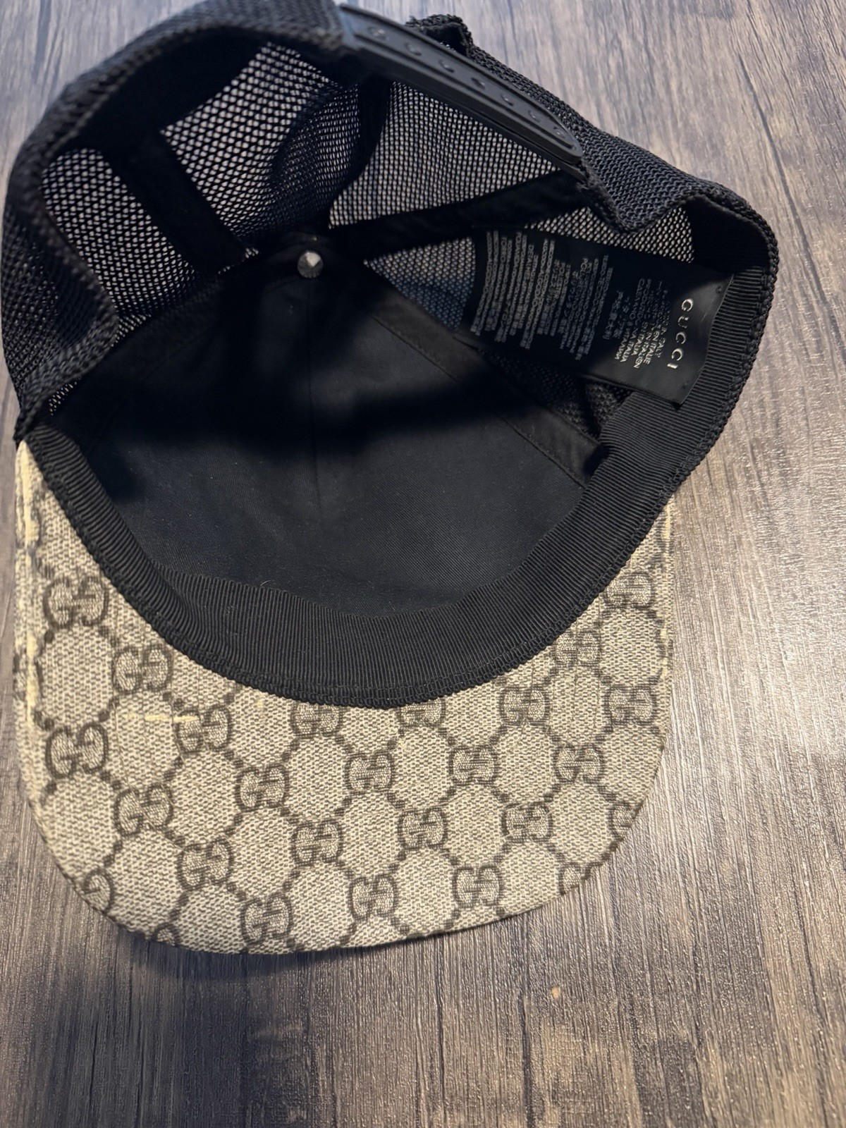Gucci GG Supreme Monogram Mesh Trucker Baseball Cap Hat XL 60 Beige Black
