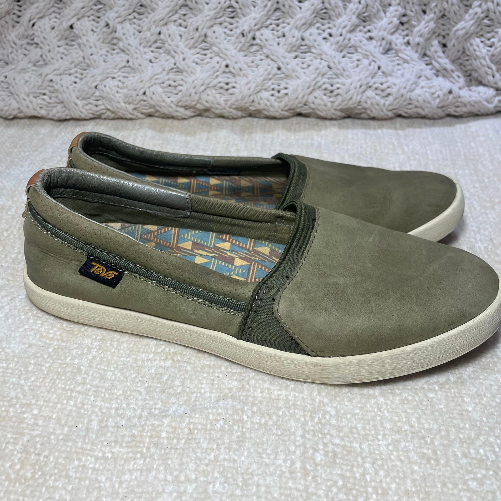 Teva Willow Green Olive Nubuck Slip On Shoes SIZE 6.5 LEATHER